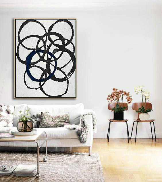 Size Extra Large Abstract Art,Black And White Geometric Art Minimal Painting On Canvas - Giant Canvas Wall Art